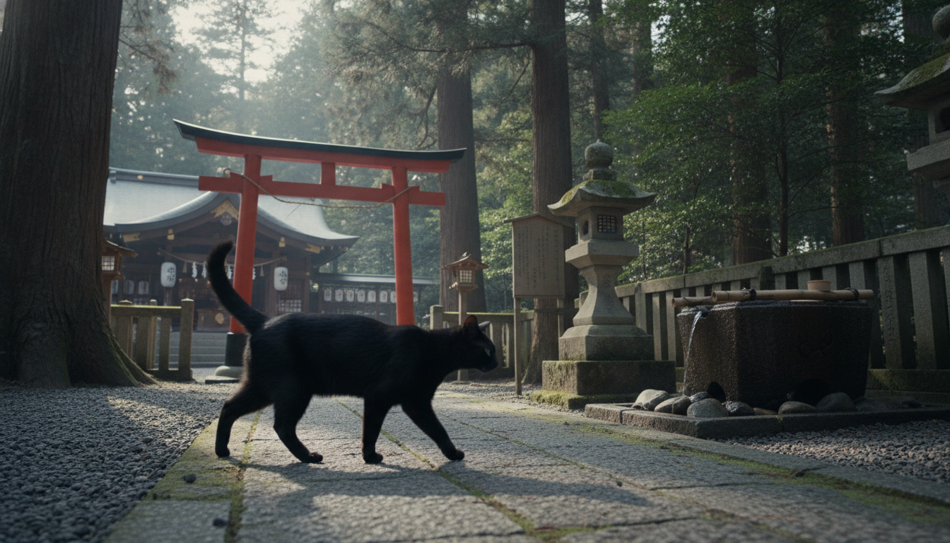 神社で黒猫が横切った時の意味とは?恋愛運が変わるサインなのか気になりますよね。