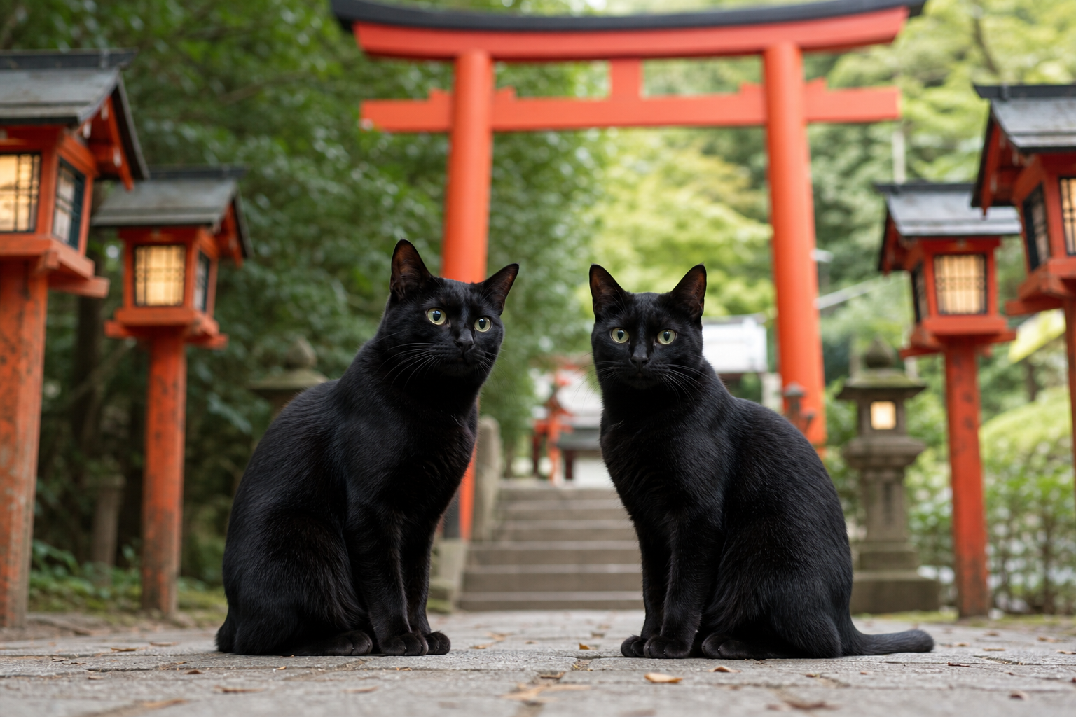 神社で黒猫を2匹見た意味とは?幸運をもたらすスピリチュアルサインと神様からのメッセージ!