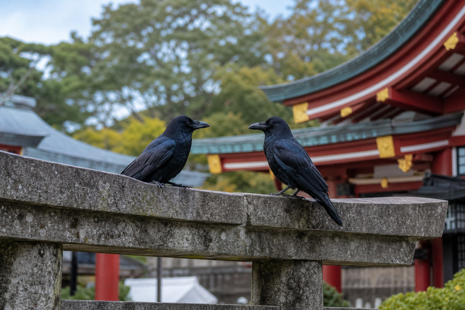 神社でカラスを2羽見かけるスピリチュアルな意味とは?恋愛運アップのサイン?
