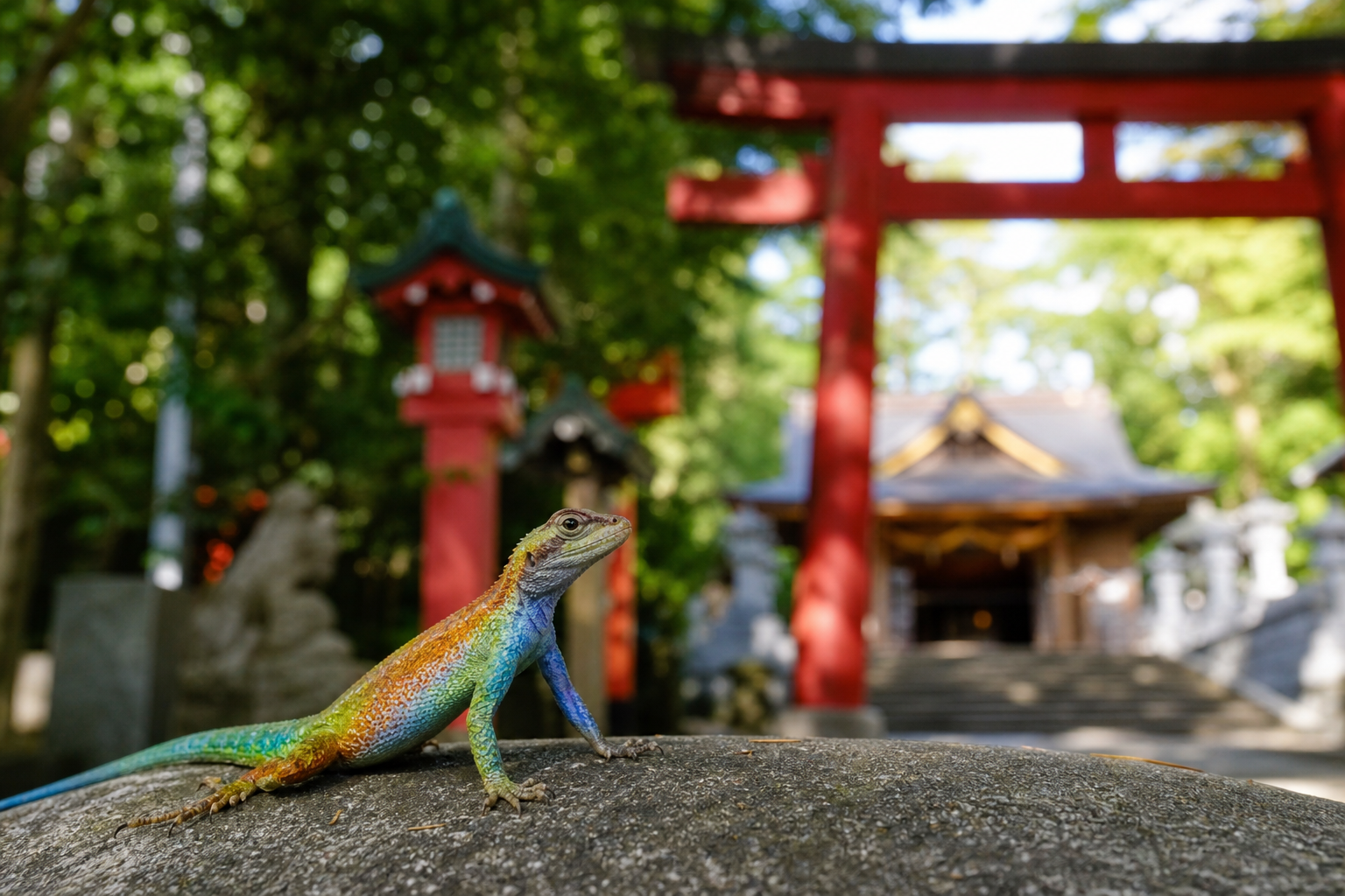 神社での参拝中に虹色トカゲが逃げない?気になるスピリチュアルな意味を徹底解説!